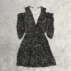 Hale Bob Vintage Here Kitty Kitty Leopard Print Cold Shoulder Dress Rouched Med